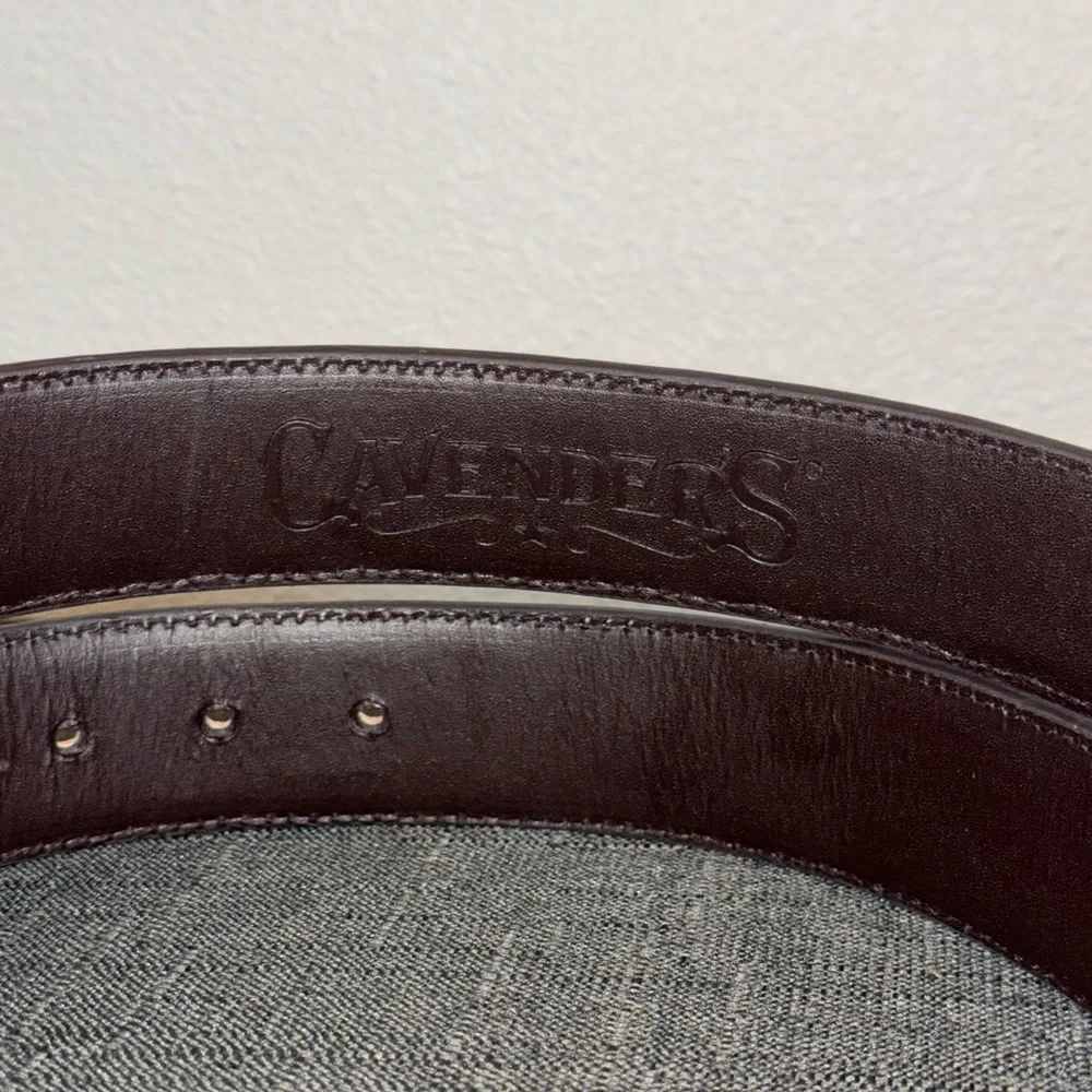 Cavender’s Brown Leather Western Belt Gold Glitter Inlay Buckle | Size L